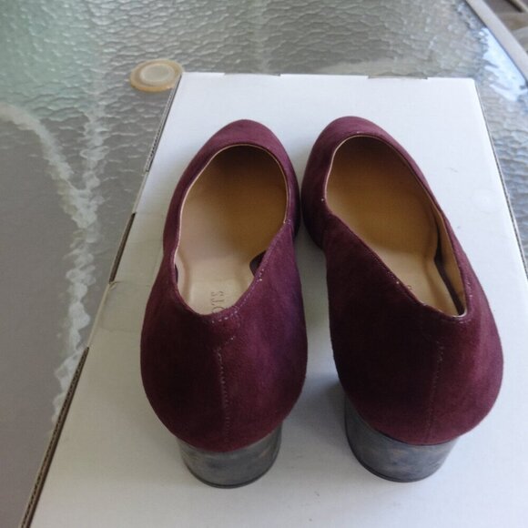 Talbots women's size 9&1/2M, Burgundy suede leather chunky heel shoes, round toe - Picture 15 of 16